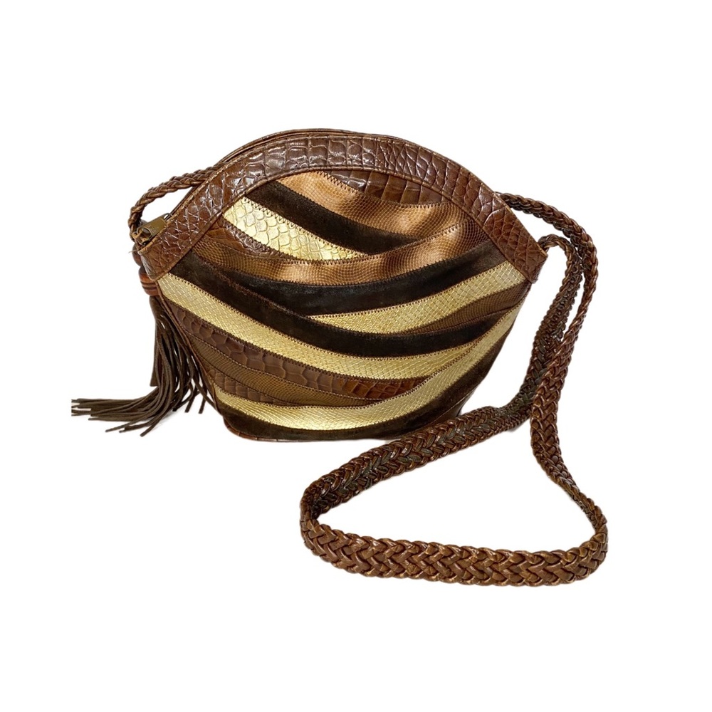 Vintage Gold and Bronze Tiannl Brown Crossbody Shoulder bag